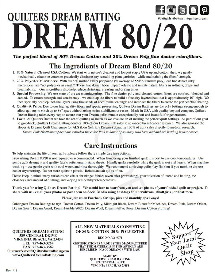 Natural Dream Select 80/20 Midloft King Roll Quilt BattingQuilter's Dream #ENKR 2 Natural Dream Select 80/20 Midloft King Roll Quilt BattingQuilter's Dream #ENKR - Image 2