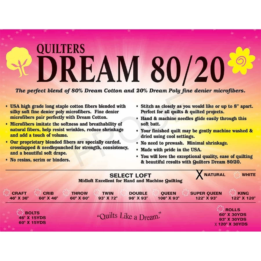 Natural Dream Select 80/20 Midloft King Roll Quilt BattingQuilter's Dream #ENKR 1 Natural Dream Select 80/20 Midloft King Roll Quilt BattingQuilter's Dream #ENKR
