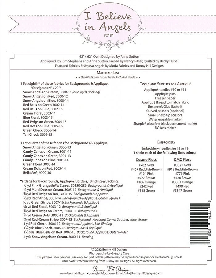 I Believe In Angels Block Of The Month Quilt PatternBunny Hill Designs #BHD-2181 2 I Believe In Angels Block Of The Month Quilt PatternBunny Hill Designs #BHD-2181 - Image 2