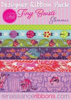 Tula Pink Tiny Beasts Glimmer Designer Ribbon PackRenaissance Ribbons #DP-100-2-GLIMMER -Fabric Sewing Store dp 100 2 glimmer temp