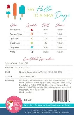 Hello Summer Cross Stitch PatternIt's Sew Emma #ISE-443 -Fabric Sewing Store hellosummer pattern final back