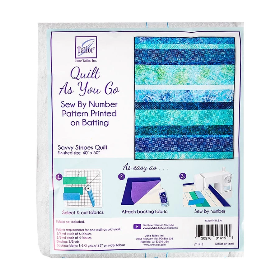 Quilt As You Go Sew By Number Savvy Stripes QuiltJune Tailor #JT-1415 1 Quilt As You Go Sew By Number Savvy Stripes QuiltJune Tailor #JT-1415
