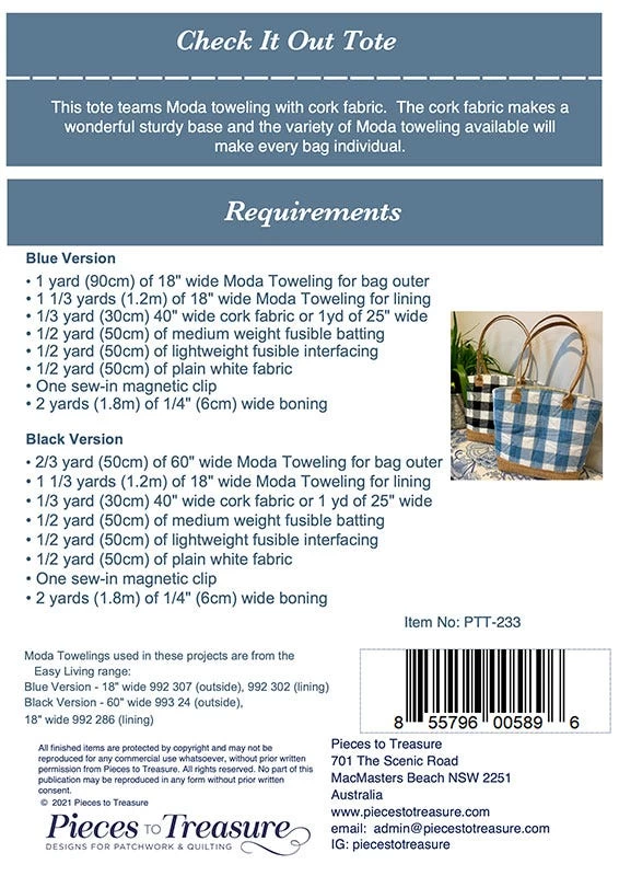 Check It Out Tote Sewing PatternPieces To Treasure #PTT-233 2 Check It Out Tote Sewing PatternPieces To Treasure #PTT-233 - Image 2