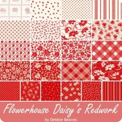 Flowerhouse Daisy's Redwork Fat Quarter BundleDebbie Beaves For Robert Kaufman Fabrics -Fabric Sewing Store rk flowerhousedaisy sredwork precut cs 1