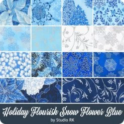 Blue Colorstory Holiday Flourish Snow Flower Fat Quarter BundleStudio RK For Robert Kaufman Fabrics -Fabric Sewing Store rk holidayflourishsnowflower blue fqb cs