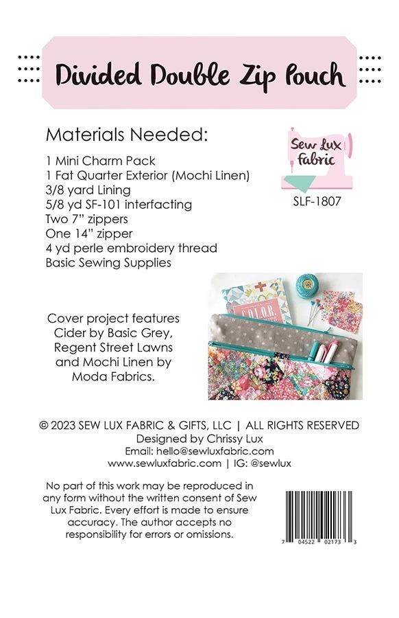 Divided Double Zip Pouch Downloadable PDF Sewing PatternSew Lux Fabric 2 Divided Double Zip Pouch Downloadable PDF Sewing PatternSew Lux Fabric - Image 2