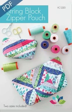 String Block Zipper Pouch Downloadable PDF Sewing PatternV And Co.